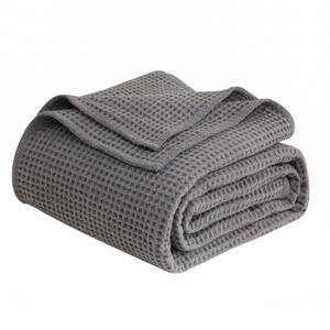 YOUR MOON Waffle Weave Wool Blanket Queen Size, Natural Australian Wool Blanket for Bed & Couch, Soft and Warm, Breathable Thick Throw Blankets for All Seasons, 90"x90", Gray