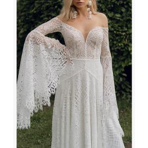 YMFFW Women's Wedding Dresses Boho for Bride with Long Sleeves Plus Size Lace Beach Bridal Gowns Bohemian Wedding Gowns 12 YMFFW Women's Wedding Dresses Boho for Bride with Long Sleeves Plus Size Lace Beach Bridal Gowns Bohemian Wedding Gowns 12