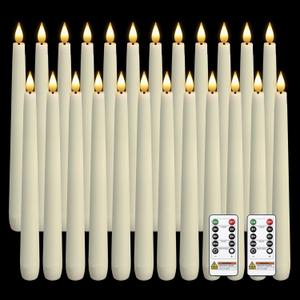 Homemory 24 Pcs Waxy Flameless Taper Candles with Remote, Led Flameless Candlesticks Classic Tall Candle, Flickering Battery Operated Taper Candles for Bedroom, Dining Room, Ivory, 9.6 inches