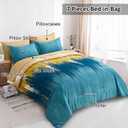 WONGS BEDDING Teal Comforter Set Queen,7 Pieces Bed in a Bag Colorful Abstract Art Gradient Comforter Soft Microfiber Bedding Set with Comforter, Flat Sheet, Fitted Sheet, Pillow Shams,Pillowcases