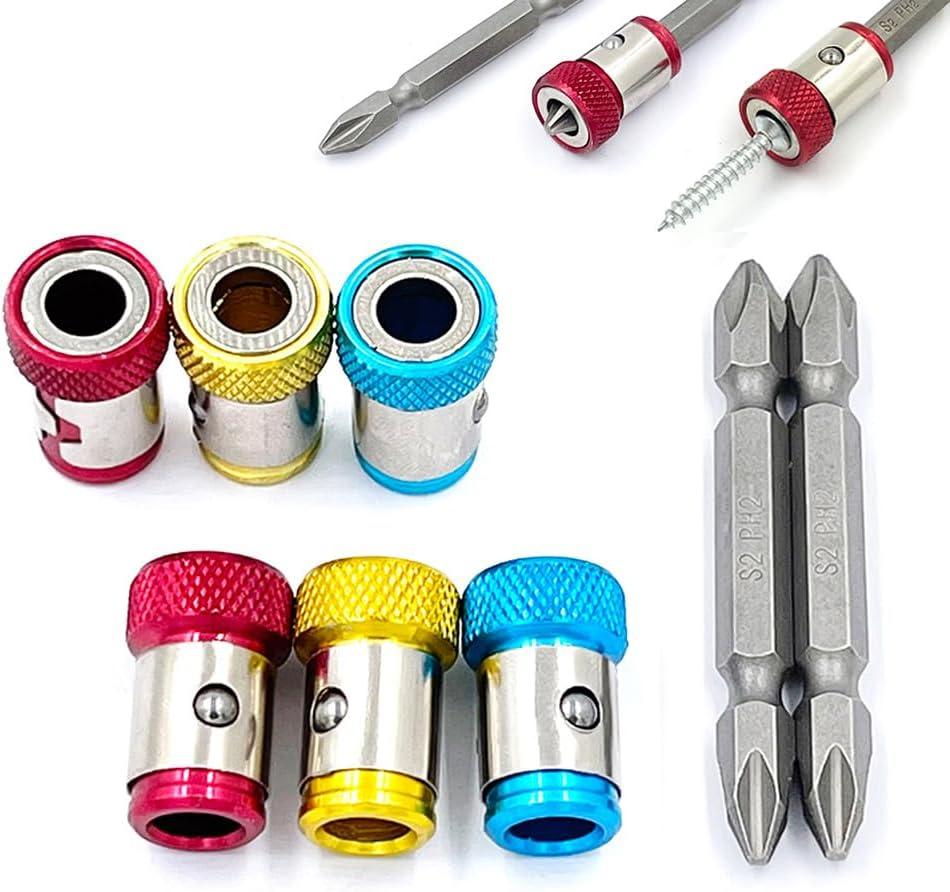6 Pieces Magnetic Screw Ring With 2 Pieces Ph2 Screwdriver Bit Set,Magnetizer Screw Removable For 1/4 Inch/6.35mm Hex Screwdriver and Power Bits (MIX)