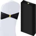 Moukeren Black 50 Pcs Velvet Chair Sashes Bows with Rhinestone Ring Buckle Slider Elastic Universal Bowknot Chair Cover Bands Ties for Wedding Banquet Ceremony Event Party Decoration