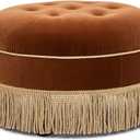 Jennifer Taylor Home Yolanda 24" Round Upholstered Accent Ottoman, Burnt Orange Performance Velvet