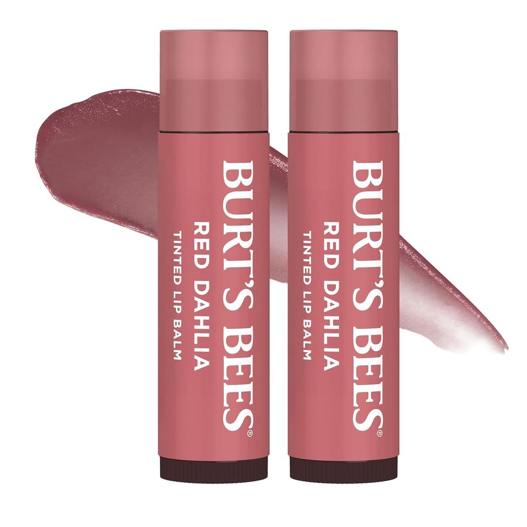Burt's Bees Easter Basket Stuffers, Lip Tint Balm with Long Lasting 2 in 1 Duo Tinted Balm Formula, Color Infused with Hydrating Shea Butter for a Natural Looking Buildable Finish, Red Dahlia (1-Pack)
