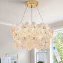 Modern Flower Elegant Crystal LED Chandelier D20 Brushed Gold Contemporary for Dining Room Dimmable Flush Mount High Ceiling Chandeliers with Remote Control for Entryway Bedroom(3000K-6500K)