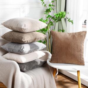 Colingmill 6 Pcs Throw Pillow Covers 18x18 Inch Modern Farmhouse Cushion Cover Soft Corduroy Boho Striped Square Pillow Case for Couch Bed Sofa Living Room Home Decoration(Neutral)