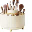 DASITON Large Capacity Makeup Brush Holder,360 Rotating Makeup Organizer,5 Slot Makeup Brushes Cup, for Vanity Decor, Bathroom Countertops, Desk Storage Container, Cosmetic Display cases(Cream)