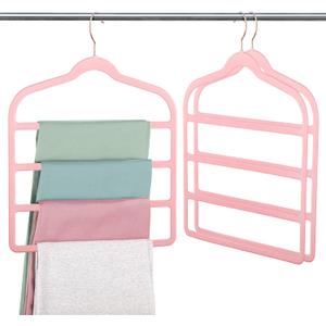 Velvet Pants Clothes Hanger Space Saving Non Slip Pants Shorts Hanger, Myfolrena Jeans Slack Trousers Hangers Multiple Velvet Hanger Closet Storage and Organization for Jeans,Scarf,Tie(Pink, 3)