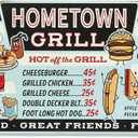 Hometown Grill Menu Metal Wall Decor - Large Distressed Menu Sign for Kitchen or Dining Room (Blue/Red)
