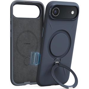 TORRAS Q3 Silicone 360 Spin for iPhone Air Case with Stand, Fit for MagSafe, Magnetic Ring Kickstand with Camera Control, Liquid Silicone Rubber Soft Phone Case for iPhone 17 Air 6.5'', Deep Blue