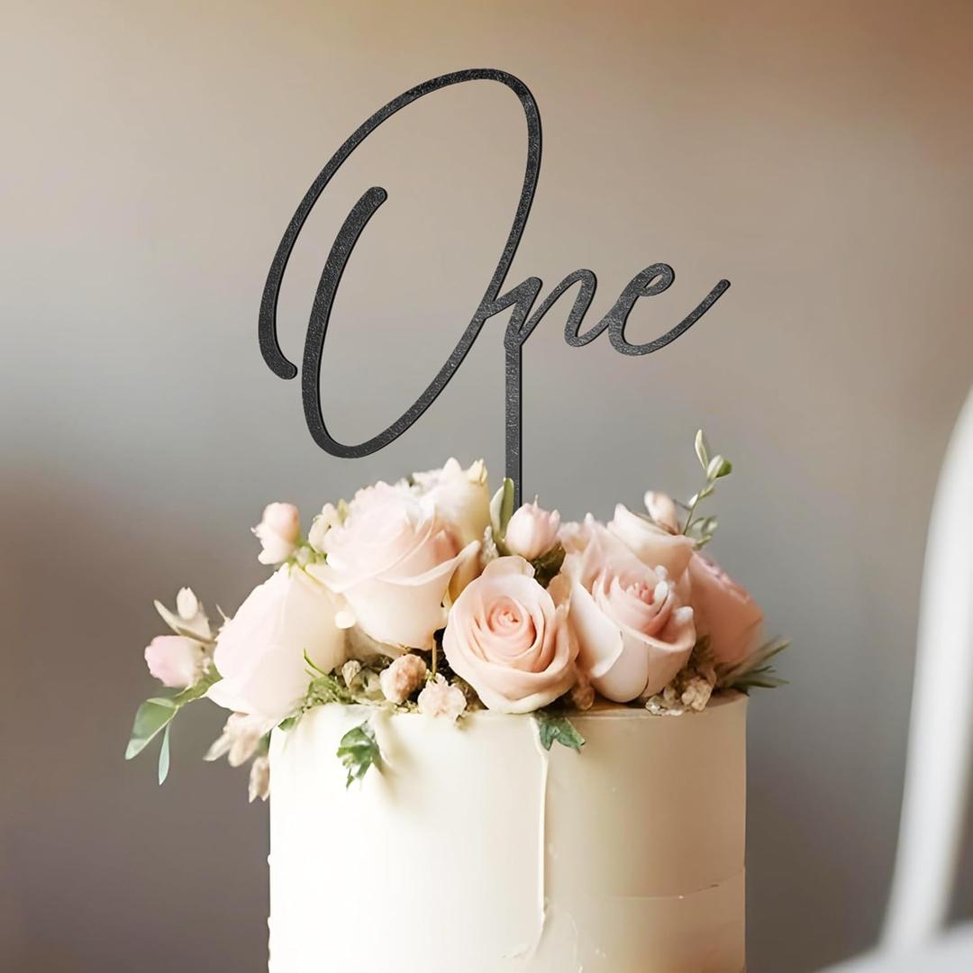 One Birthday Cake Topper Metallic Black First Birthday Cake Decoration