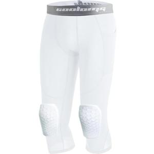 COOLOMG Basketball Leggings with Knee Pads for Kids Youth 3/4 Compression Pants Capri Tights Side Pockets