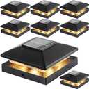 Solar Post Cap Lights Outdoor 8pack, Black Waterproof Solar Powered Deck Fence Post Lights Fit 4x4 Wood/Vinyl Posts, Bright Warm White Solar Post Lights Decorate Deck, Patio, Porch, Fence
