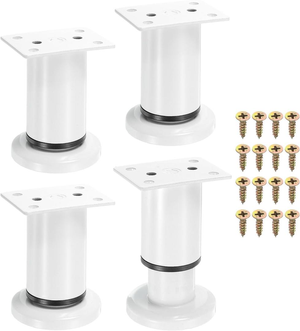 uxcell 4 Pcs 3.15-4.73 Inch Adjustable Height Table Legs, Carbon Steel Bed Legs Replacement, Adjustable Furniture Feet for Bed Cabinet Chair, White