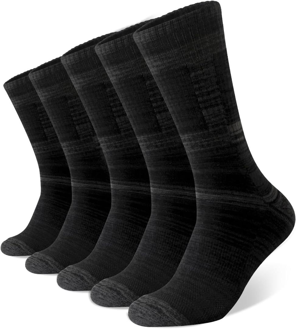 Wildarms 5 Pack Mens Crew Boot Socks Breathable Durable Cushioned Work Socks Athletic Socks with Moisture Wicking for Hiking (8-10, Black)