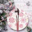 JarThenaAMCS 40Pcs Winter Paper Plates Pink Christmas Snowflake Disposable Plates 9 Inch Party Dinner Plates for Xmas Holiday Party Supplies