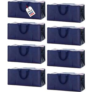BOX USA 8-Pack Moving Bags with Strong Handles & Zippers - Heavy Duty Extra Large Packing Bags for Storage, Moving Boxes, Dorm & College Supplies, Blue