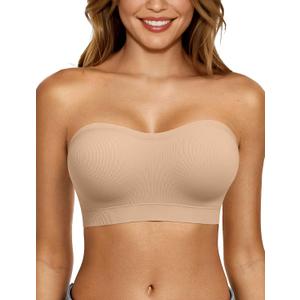 LetsJoli Push Up Strapless Bras for Women Supportive Bandeau Bra Non Slip Wireless No Underwire Padded Tube Bra, XL
