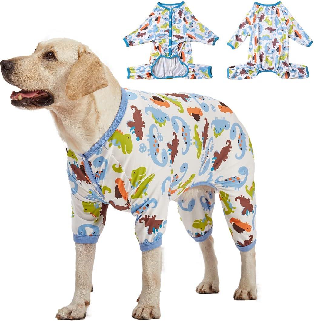 LovinPet Large Dog Pajamas, Dinosaur Print Style, UV Protection, Post Surgery, Anxiety Relief, Pet Pajamas for Dogs, Light Weight Big Dog Pullover, Full Coverage Pitbull Types PJ's, L