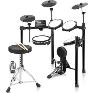 Electric Drum Set with 5 Quiet Mesh Pads, 390 Authentic Sounds, 30 Drum Kits, 2 Pedals, USB MIDI, Recordings, Drum Throne, Drum Sticks, Headphones