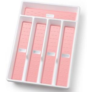 Silverware Organizer with Cutlery Icons, Silverware Tray for Kitchen Drawer, Flatware Tableware Cutlery Drawer Organizer Utensil Organizer with Non-slip TPR Linings, Pink Kitchen Organization Essentials