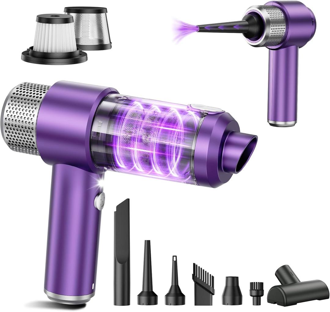 EYYA Handheld Car Vacuum Cleaner Cordless, 15000PA High Power Vacuum & Air Duster, 4-in-1 Portable Mini Vacuum with LED Light, Hand Held Vacuum Cleaner for Car Home Office (Purple/Silver)