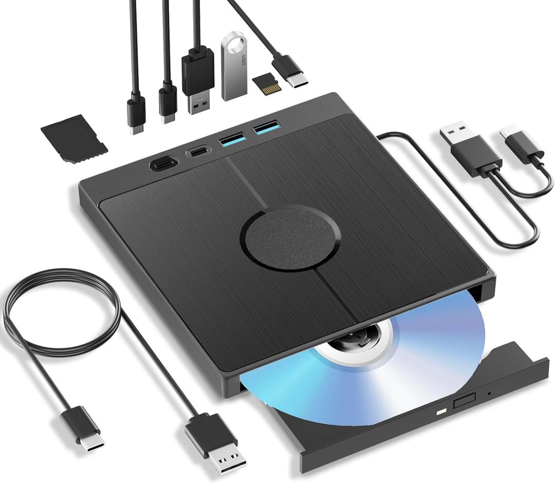 7-in-1 External Blu-ray Drive, External Bluray Burner Support 100G Disc, External Blueray/DVD Drive for PC with USB 3.0/Type-C/SD/TF Card Ports, USB Blu Ray Drive External for Windows Mac OS Linux