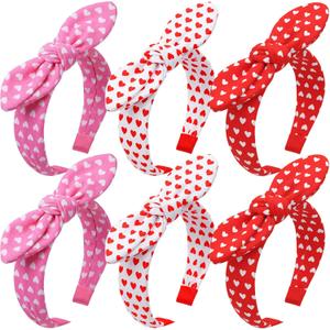 Suncalla 6 Pcs Mother's Day Bow Headbands for Women Red Pink White Heart Knotted Headband Bunny Ear Heart Hairband for Mom Women Mother's Day Hair Accessories
