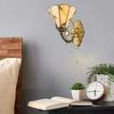 LITFAD Tiffany Style Leaf Wall Sconce Amber Glass Wall Lamp Single Light Wall Light Bedside Lamp with Pull Chain for Bedroom Staircase Hotel