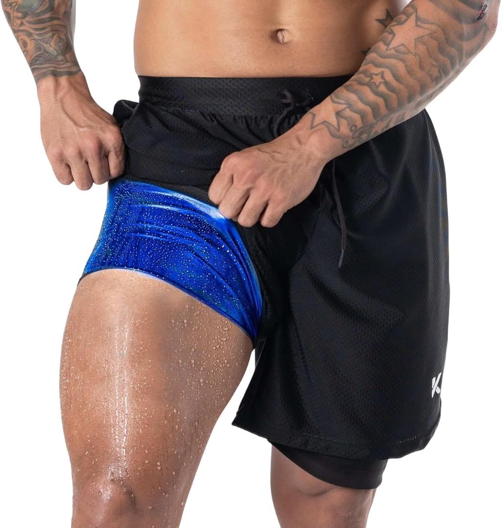 Kewlioo Men's Sauna Shorts - Heat Trapping 2-in-1 Double Layer - Sauna Suit Bottom - Compression Training Gym Athletic Shorts (Black, L)