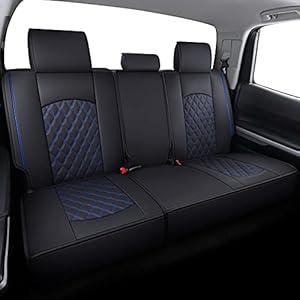 YIERTAI 2008-2022 Toyota Tundra Car Seat Covers Waterproof Faux Leather Back Seat Covers Fit for Crewmax Double Extended Cab Regular Cab Pickup Truck(1 Rear Seat Cover/ Black-Blue)