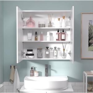 24x32 Bathroom Wall Cabinet, Over The Toilet Space Saver Storage Cabinet, Medicine Cabinet with 2 Door and Adjustable Shelves（Assembly Required）