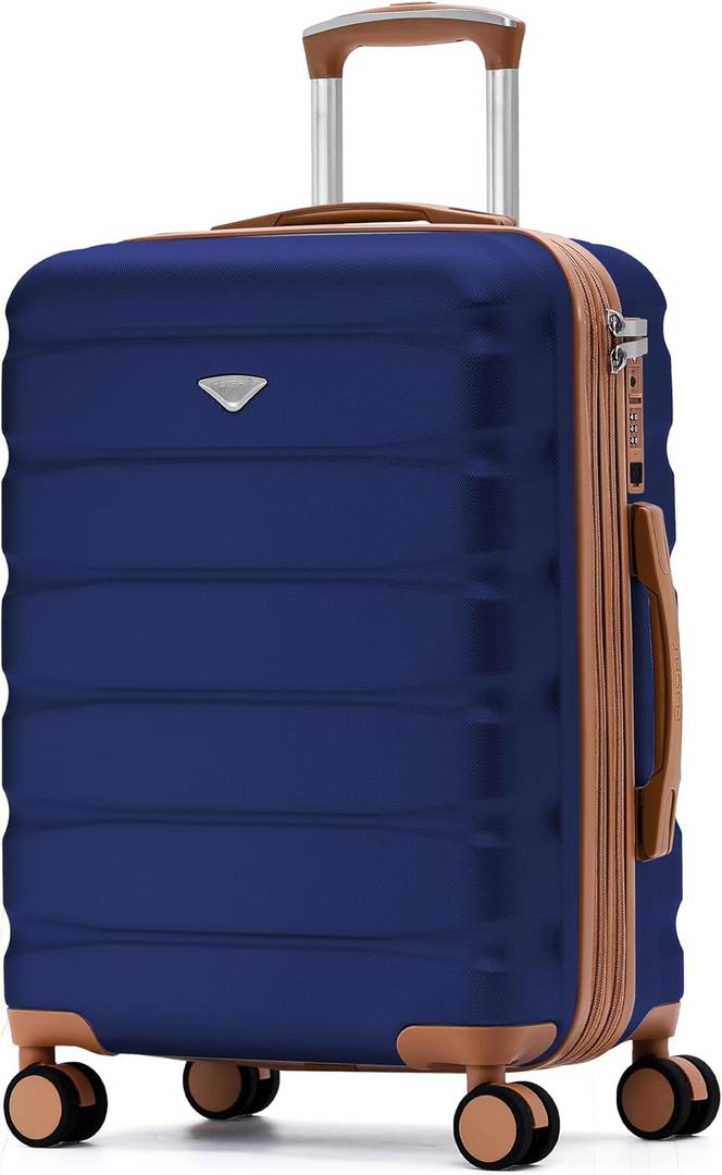 Flight Knight 22x18x10 Expandable Carry On Suitcase Hardside TSA Lock & USB C Port Lightweight Luggage Silent Double Spinner Wheels Maximum Spirit Overhead Carry-On Bag Airlines Approved Black/Tan