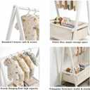Baby Clothing Rack for Baby Shower, Pets Clothes Rack with Storage Box & Hanging Rod for Dogs/Cats, Mini Dolls Closet Rack, Bamboo Baby Shower Rack for Nursery Room (White)