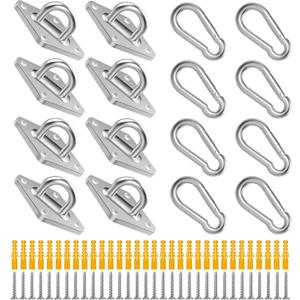 8 Pack 2.31 Inches Pad Eye Hooks,304 Stainless Steel Pad Eye Hanging Hooks for Porch Swing Hang, Heavy Duty Hanging Hardware with Screws for Outdoor/Indoor Use. Sliver