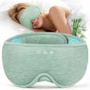 MUSICOZY Bluetooth Sleep Headphones, Wireless Sleep Mask with Bluetooth 5.4, Ultra-Thin Stereo Speakers, 14H Playtime, Comfortable Eye Mask for Side Sleepers, Travel & Relaxation Gifts for Men Women, Light Green