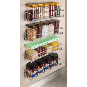 ROFAY Wall Mount Spice Rack Organizer for Cabinet Door (4 Pack) - Screw or Adhesive Hanging Seasoning Shelf for Cupboard Pantry (Silver)