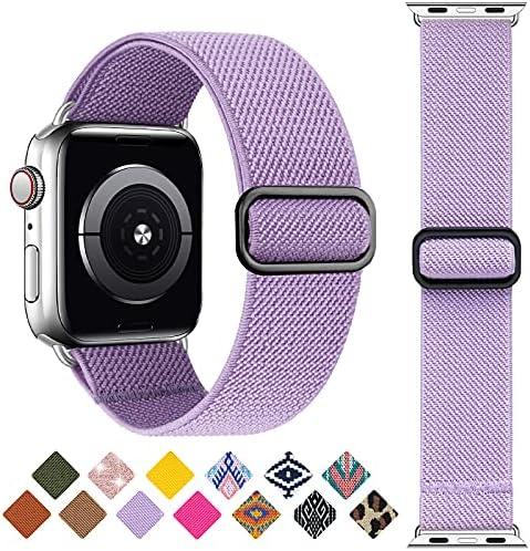 Stretchy Solo Loop Strap Compatible with Apple Watch Band 38mm 40mm 41mm 42mm 44mm 45mm 46mm 49mm,Soft Nylon Elastic Strap Wristband for iWatch series 10 9 8 7 6 5 4 3 2 1 se Ultra Twill Weave-Purple