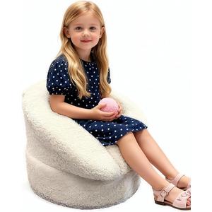 Hrebr Mini Toddler Chair Comfy 12 Years Old  17.3'' Compact Kids Couch with Carry Handle, Soft Teddy Plush Baby Chair, Washable Cover & Sturdy Design for Nursery & Playroom  White