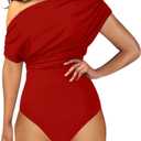 YMDUCH Women's Sexy Off Shoulder Sleeveless Bodycon One Piece Bodysuit Top XL