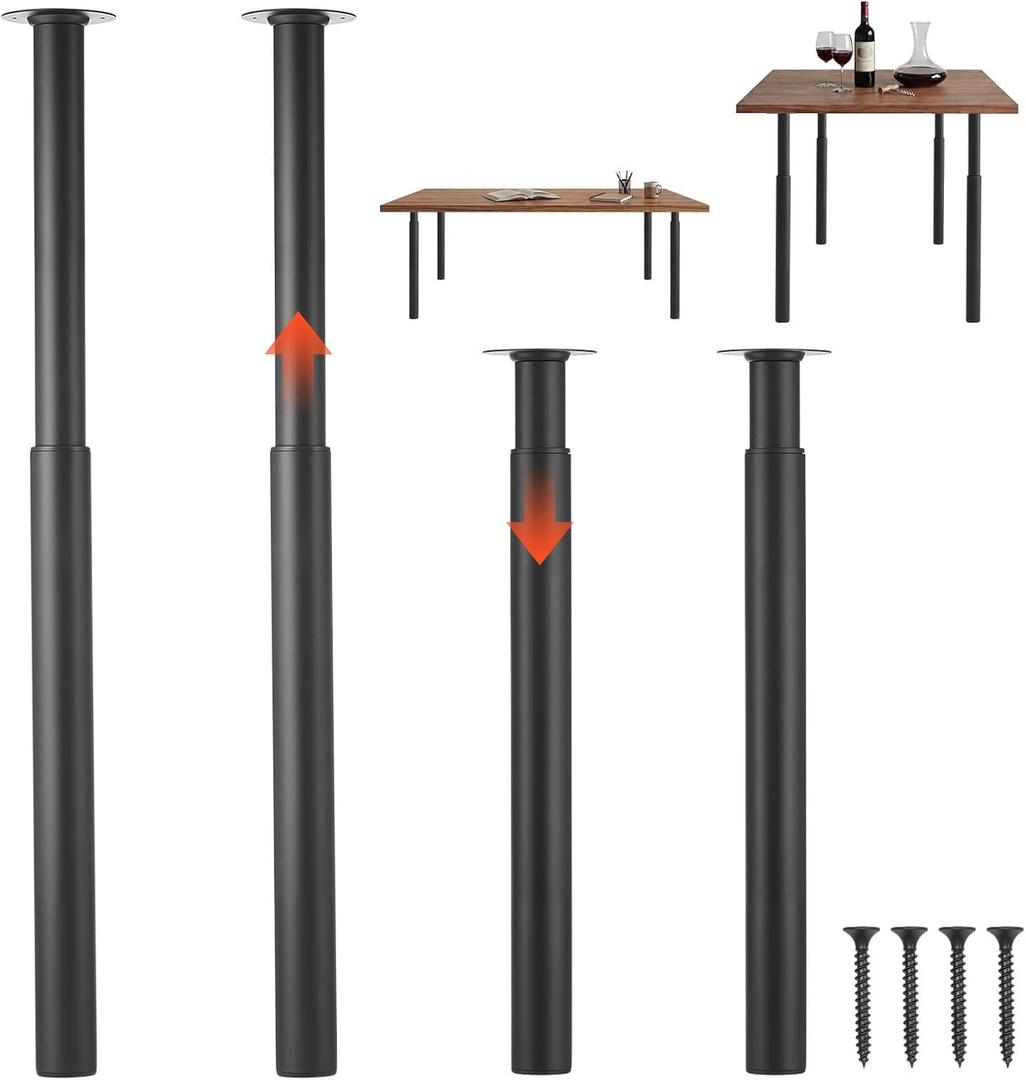 VEVOR Adjustable Table Legs, 28-43.3 in Steel Furniture Legs, 1200 lbs Max Load Heavy Duty, Quick Installation, Ideal for Home Office Desk DIY, Coffee Dinner Bar Tables, Workbenches, Set of 4, Black