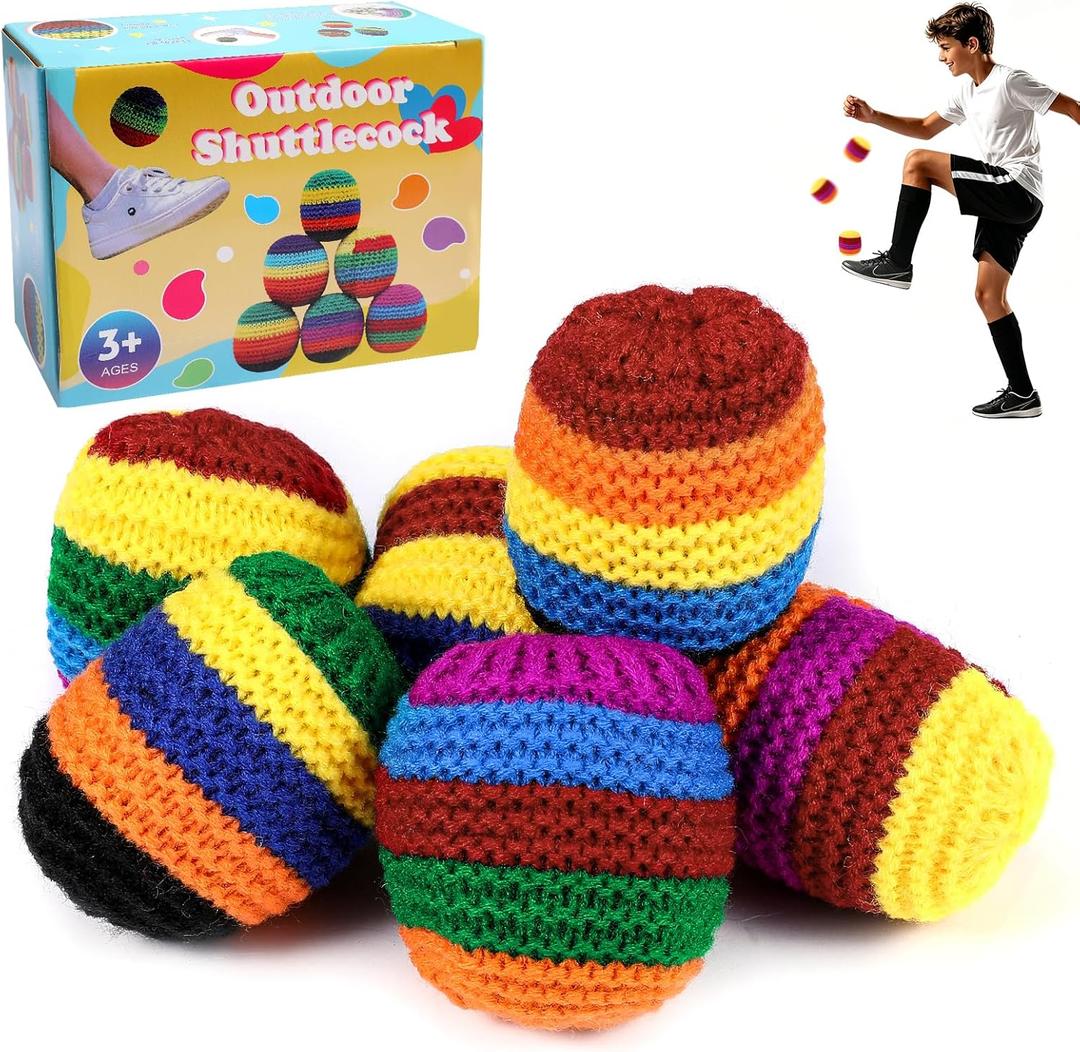 3/6 Pack Knitted Footbag, Sand Filled Hacky Ball - Durable Handmade Kick Sack for Kids Adults Outdoor Game & Retro 90s Toy