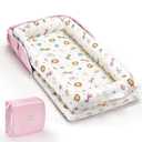 Baby Lounger for Newborn, Portable Infant Lounger for 0-24 Months Newborn, Home Travel Dual-Purpose Baby Nest (Animal World Pink)