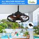BvenuBigLite Outdoor Ceiling Fan with Lights: 20" Waterproof Plug-in Ceiling Fan with Remote Control Smart App - Gazebo Caged Hanging Fans for Patios Porch Pergola 6 Speeds Reversible - Walnut