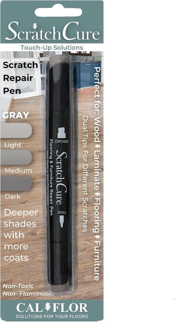 Cal-Flor PE49401CF ScratchCure 3 Shade Double Tipped Repair Pen for Use on Wood, Laminate, Flooring & Furniture, Gray