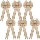 Syhood Christmas Burlap Bows Knot 6 x 12'' Handmade Ribbon Bows Small Natural Rustic Burlap Wreath Decorative Bowknot Ornament for Christmas Tree Festival Holiday Party Supplies(Linen)