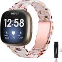 Resin Watch Band Compatible with Fitbit Versa 4/Sense 2/Versa 3/Sense 1, Lightweight Adjustable Fashion Bracelet Wristband Replacement for Women Men with Stainless Metal Buckle