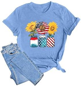LAZYCHILD Sunflower Shirts for Women Flower Graphic Tees Shirts Inspirational Tees Casual Faith Shirt Tops (M, Light Blue)