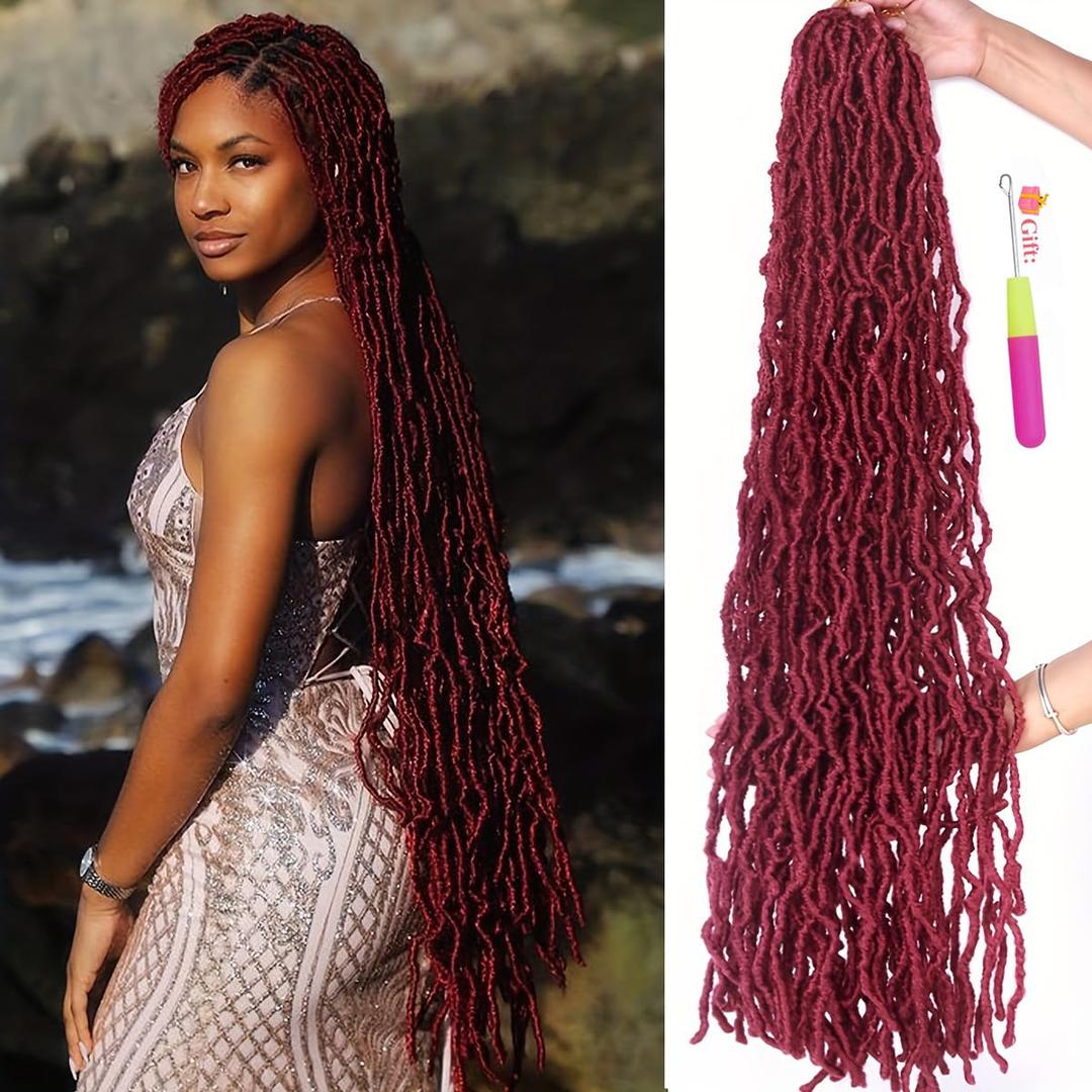 Burgundy red Soft Locs 30 Inch 7 Packs Crochet Hair Faux Locs Pre-looped Super Lightweight Goddess Locs color 530 Synthetic Crochet Hair Braids For Black Women (Bug, 30 Inch（Pack of 7）)