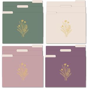 bloom daily planners Decorative File Folders - Set of 12 Letter Size (8.5 x 11) Organizers, 1/3 Cut Tabs - Aesthetic Folders for School & Office - Gold Foil Florals